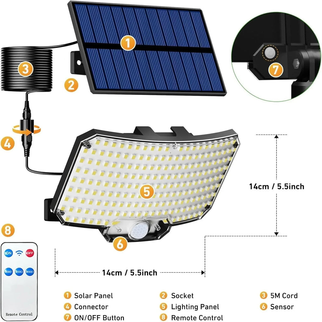 LED Solar Security Lights Motion Sensor Outdoor 234LED Flood Light IP65 Waterproof Wall Lamp Solar 3 Mode for Garden Garage