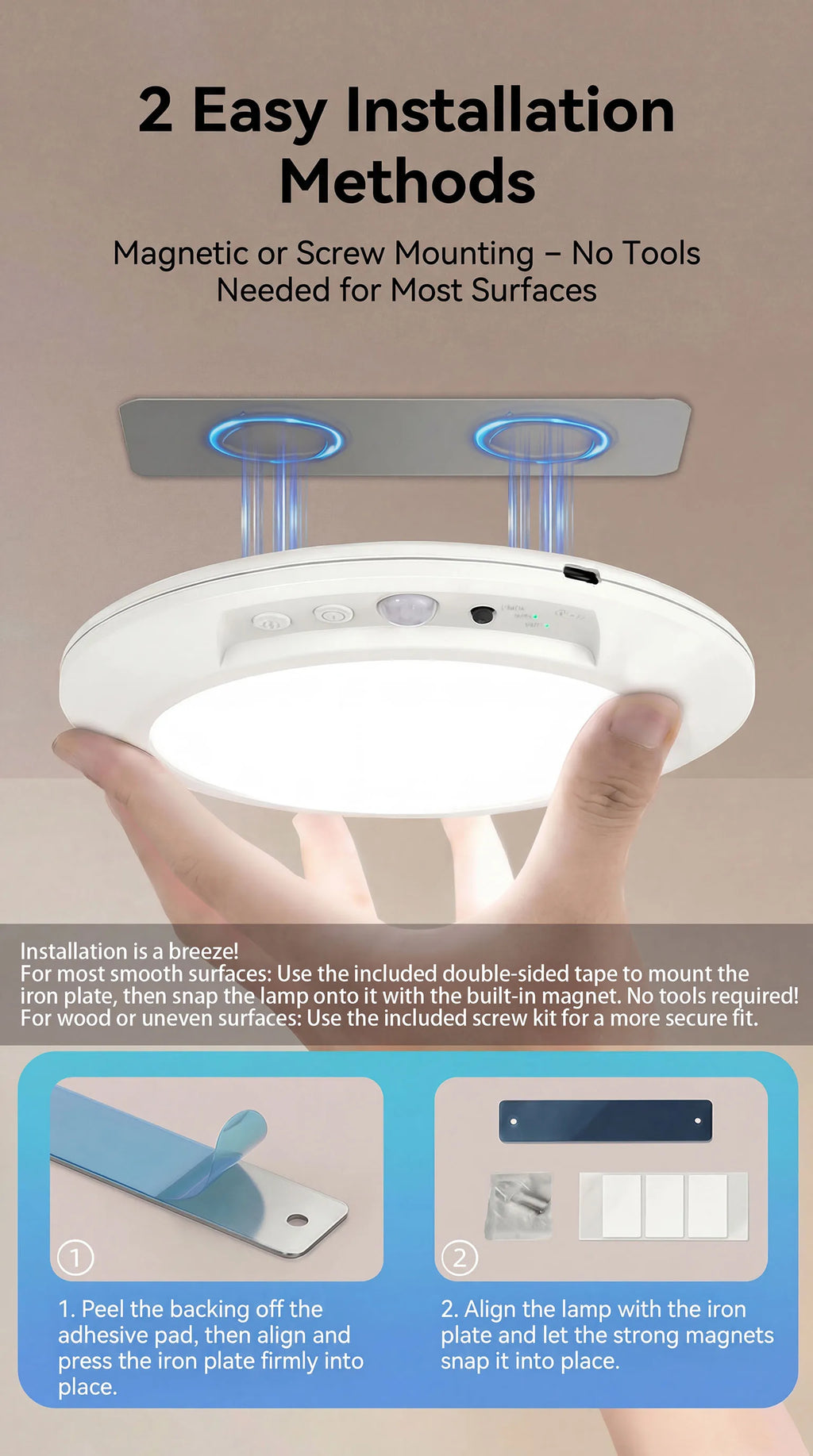 Motion Sensor Rechargeable LED Ceiling Light Round Wireless Security Light for Hallway Stairs Corridor Indoor Home Entryway
