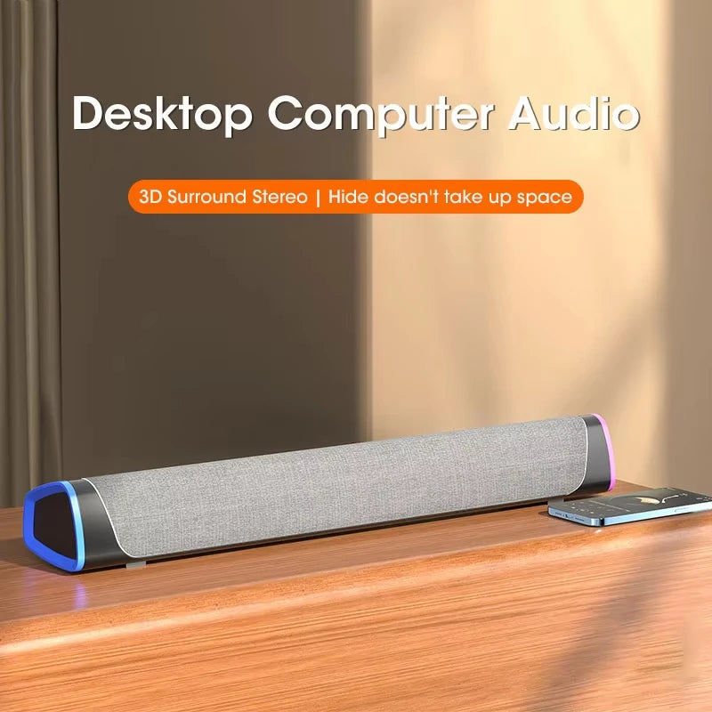 Bluetooth 5.0 Speaker with RGB Luminous Strip Portable Dual Mode USB Wireless 3D Surround Stereo Sound for PC Laptop