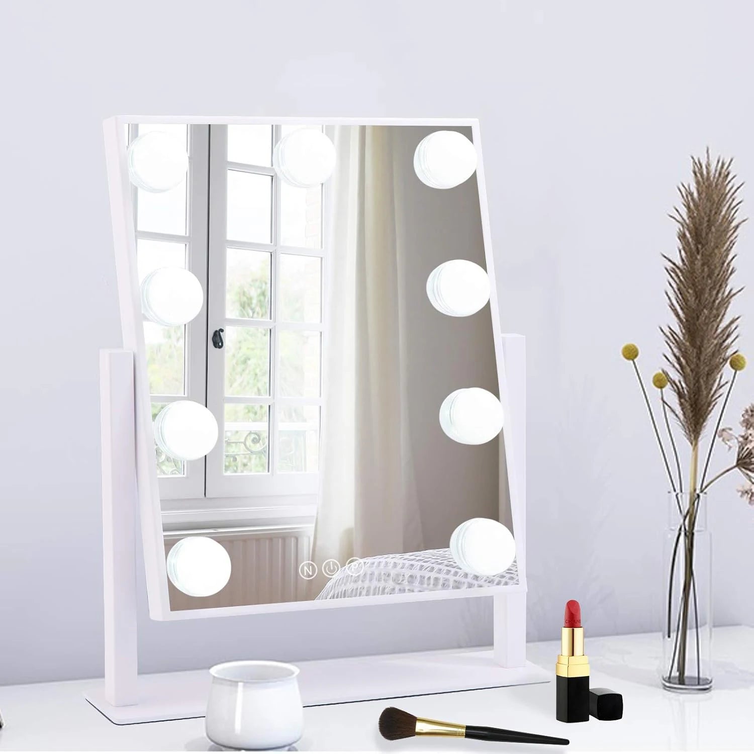 Hollywood-style Vanity Mirror with 9 LED Bulbs 3 Color Lighting Options 360° Rotation Perfect for Dressing Rooms and Bedrooms