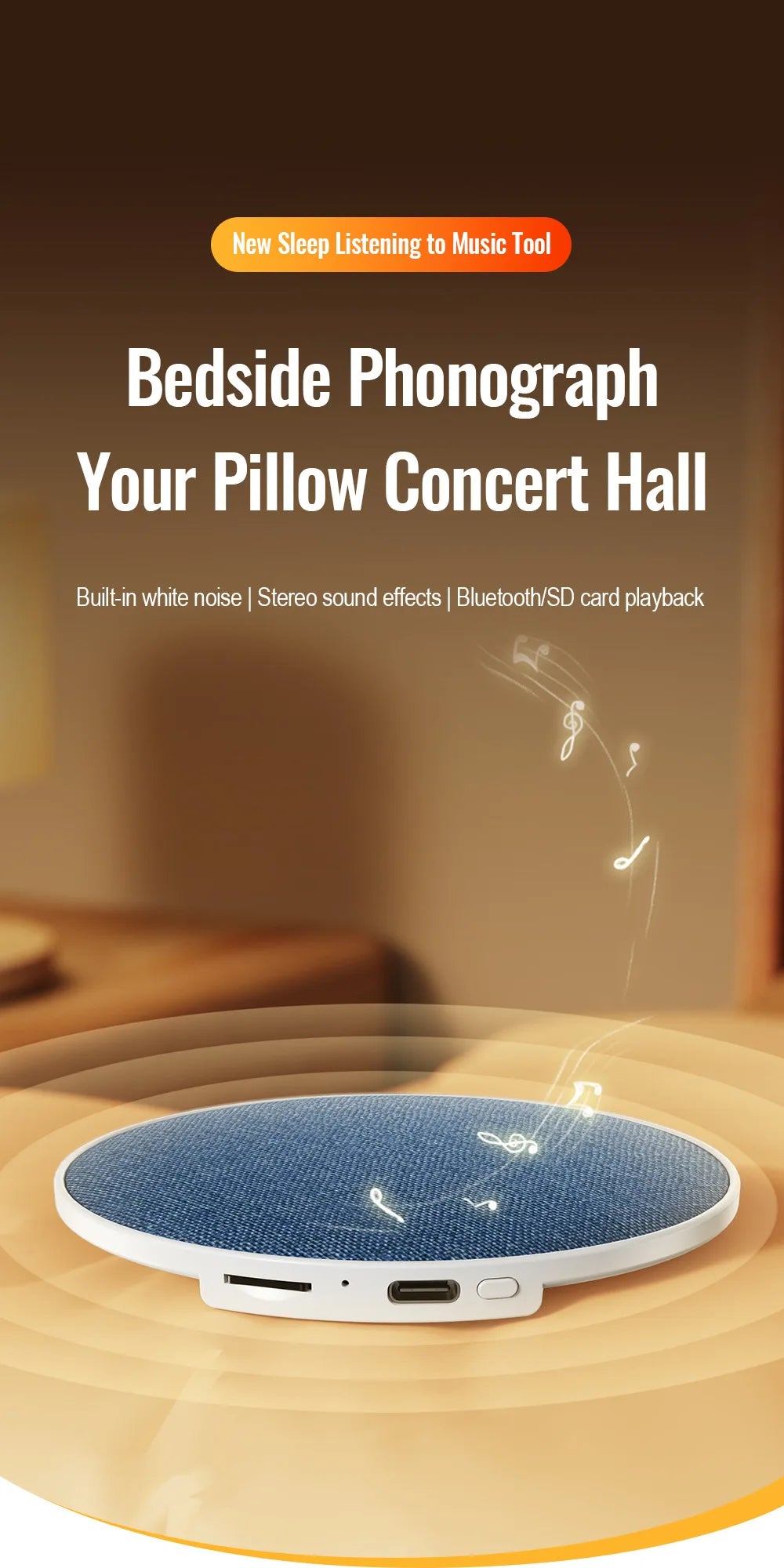 Bluetooth Speaker Wireless Bluetooth5.4 HiFi Pillow Sound Disc Sleep Decompression Support TF Card Reading Type-C Cable Charging