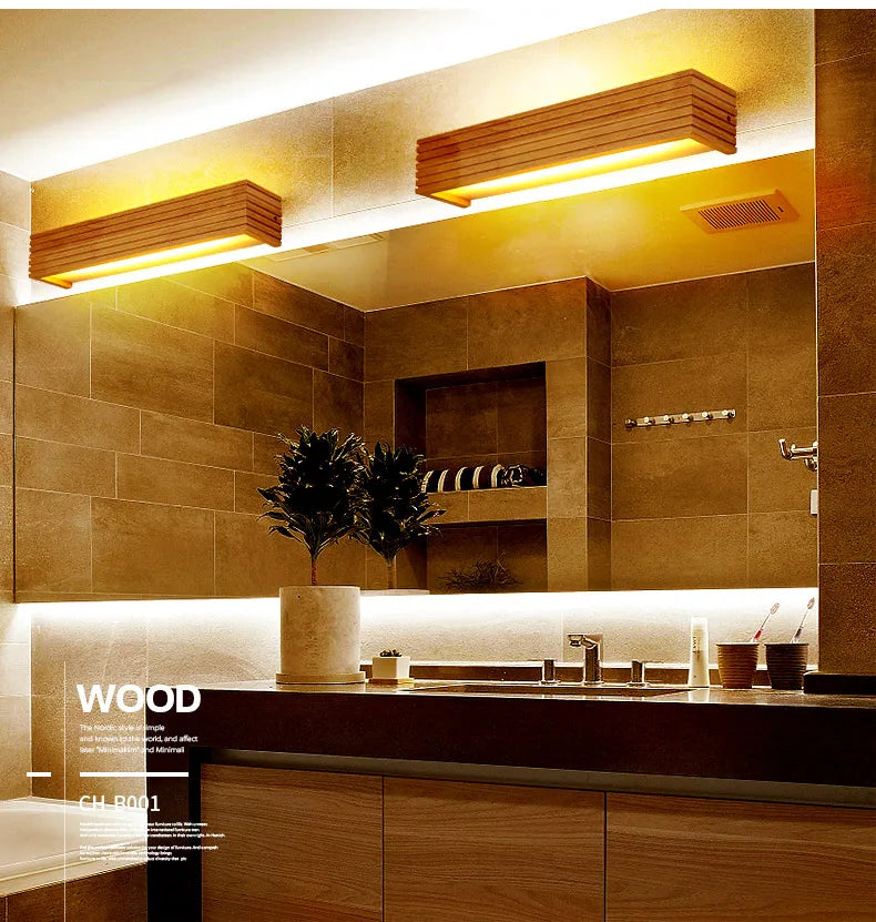 Modern Bathroom Mirror Wall Lamps Nordic Solid Wooden LED Sconce light   Linear Bedroom bedside Corridor staircase Lighting