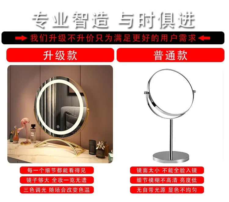 Smart Vanity Mirror with Lights Desktop Makeup Mirror with Charging Portable Rotating Dressing Mirror for Bedroom and Dorm