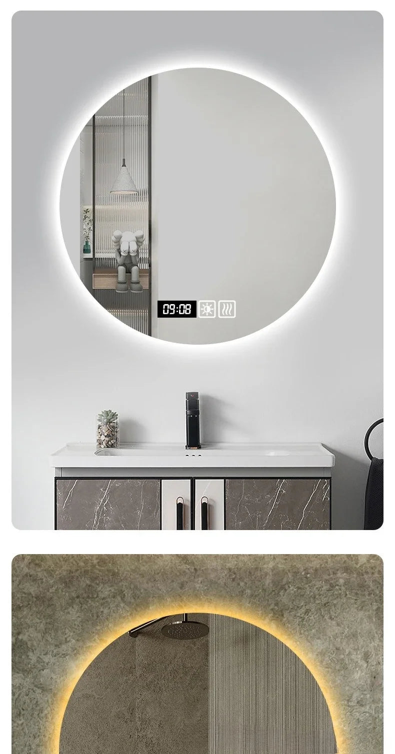 19 Inches Led Bathroom Anti-fog Luminous Makeup Sensor Wall Hanging Shower  Fashion Hotel Round Bathroom Mirror Intelligent