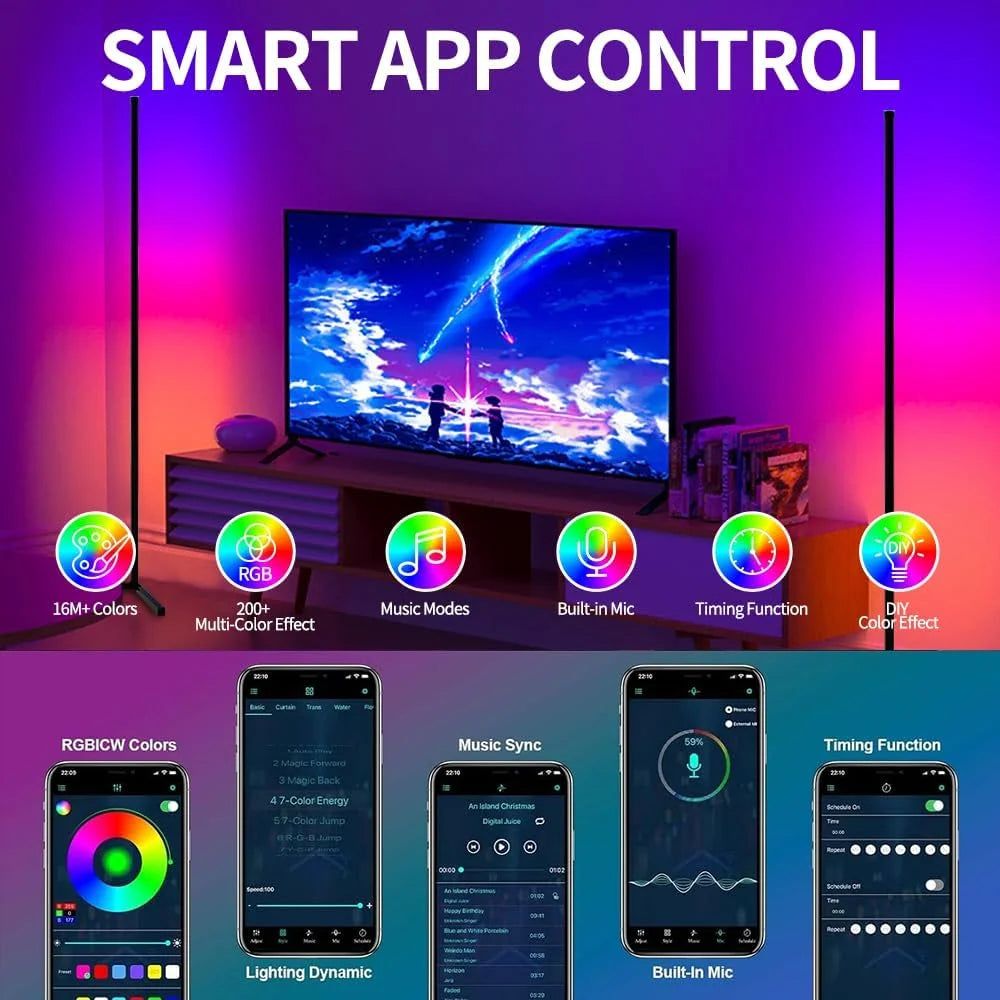 Smart Led Living Room Floor Lamp Rgb Corner Floor Lamp Music Synchronization Application Program Control Suit for Living Room