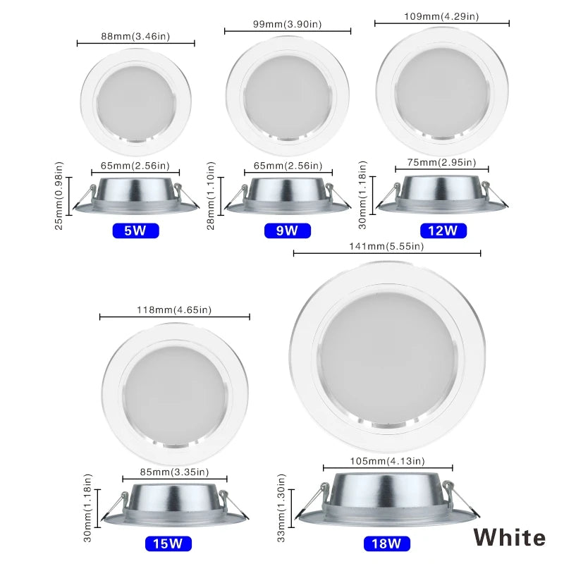 Led Downlights 220v Led Ceiling Light 5W 9W 12W Recessed Down light Round Led Panel Light 15W 18W LED Spot light Indoor Lighting