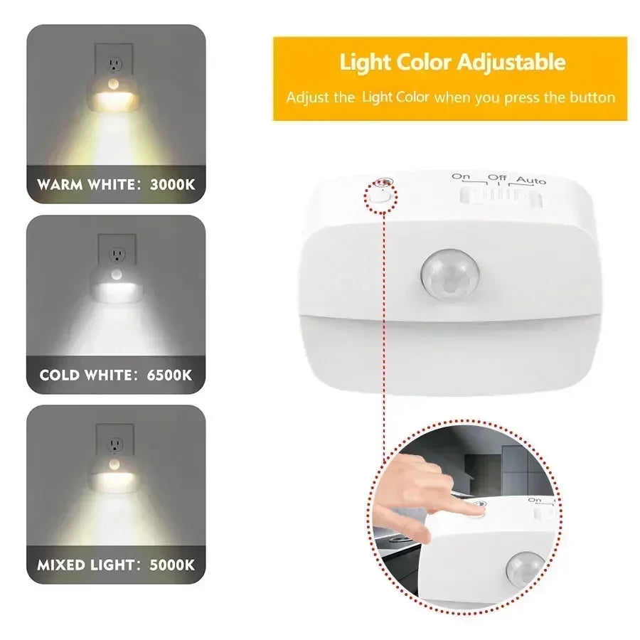 Motion Sensor LED Night Light 3 Color Temperature Plug in PIR Human Induction Lamp Bedroom WC Hallway Stair Emergency Lamp