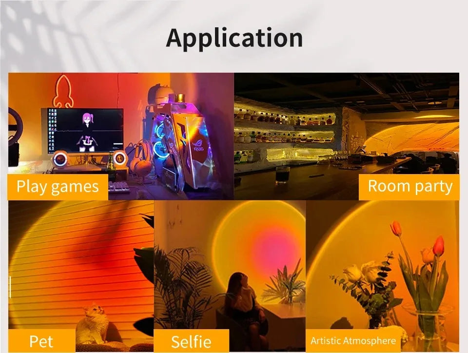 Smart LED Sunset Projector Lamp RGB Dimmable Atmosphere Light Tuya WiFi & IR Remote Control Ambient Lighting for Photography