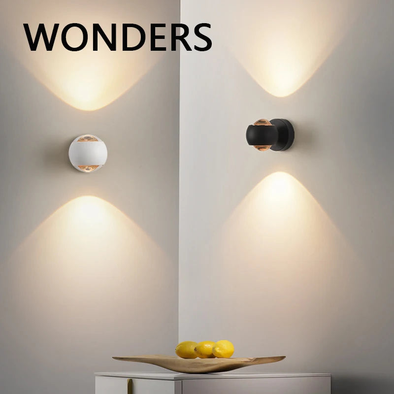 Indoor Home Decoration Sconce Light Metal Body Acrylic Lampshade Up Down Wall Lamp Modern Bedroom Reading Rotatable Spot Lustres