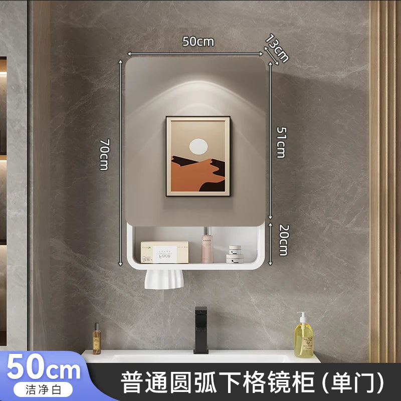 Smart LED Bathroom Mirror Cabinet - Space Aluminum Arc Wall-Mounted Organizer with Lighting Vanity Storage & Anti-Fog Technology