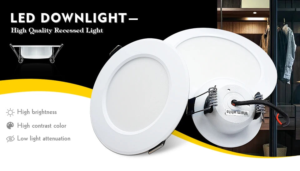 LED Downlight 3W 5W 7W 9W 12W 15W Ceiling Lamp AC 220V Recessed Led Down Light Round Panel Light Spotlight Indoor Lighting