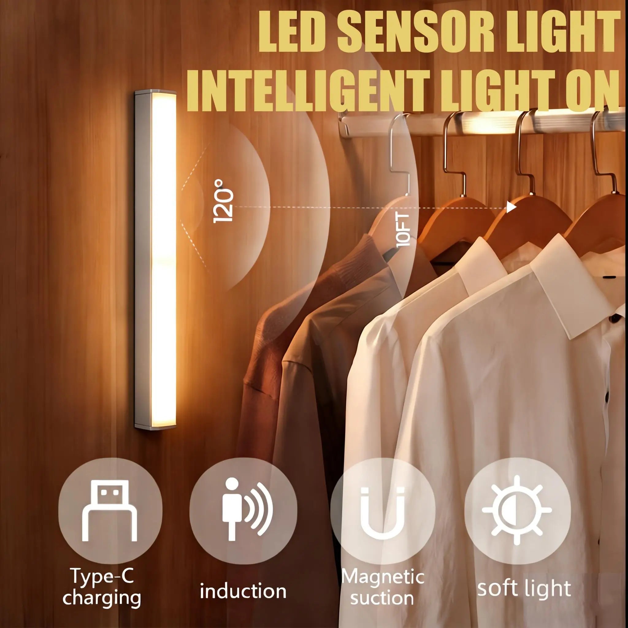 Motion Sensor LED Night Light Wireless Under Cabinet Lamp PIR Smart Closet Light for Kitchen Wardrobe Stairs Bedroom