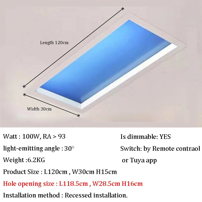 Skylight Smart Control Ceiling Lamp Embeded LED Ceiling Lights for Office Dimmable Kitchen Island Lighting Bathroom Sky Light