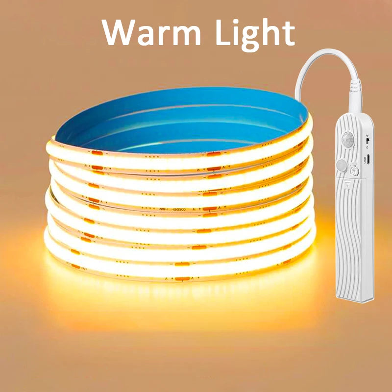 Motion Sensor Led Lights Strip Battery Powered 320 Leds/m COB Led Strip Lights for Stair Bedroom Closet Under Cabinet Lighting