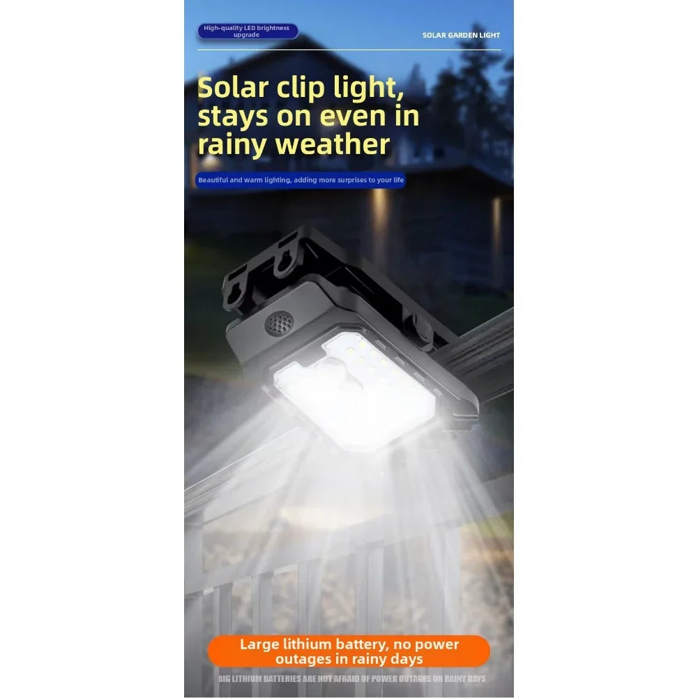 Motion sensor solar outdoor wall lamp with charging clip waterproof LED light for garden driveway porch security