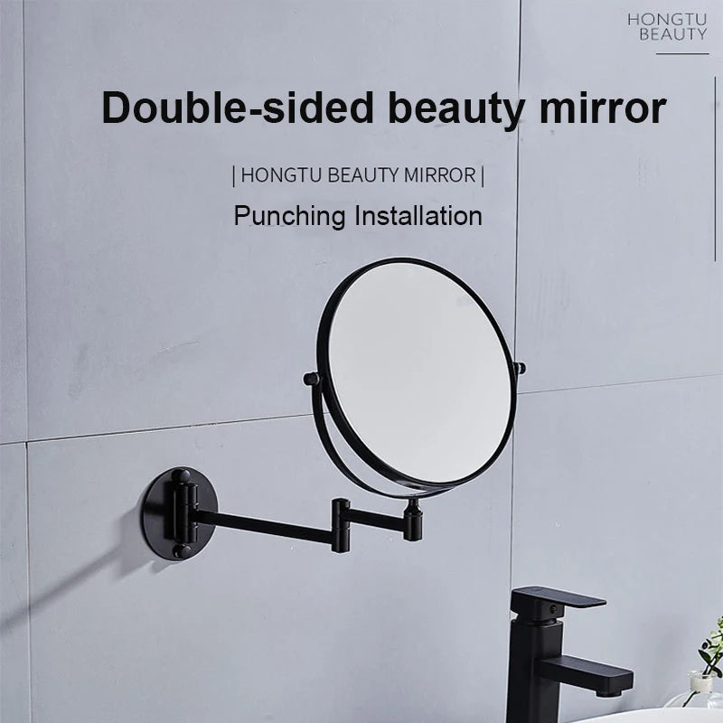 Wall-mounted Bathroom Double-sided Mirror Foldable Bathroom Makeup Mirror Wall Mounted 8 Inch Magnifying Mirror