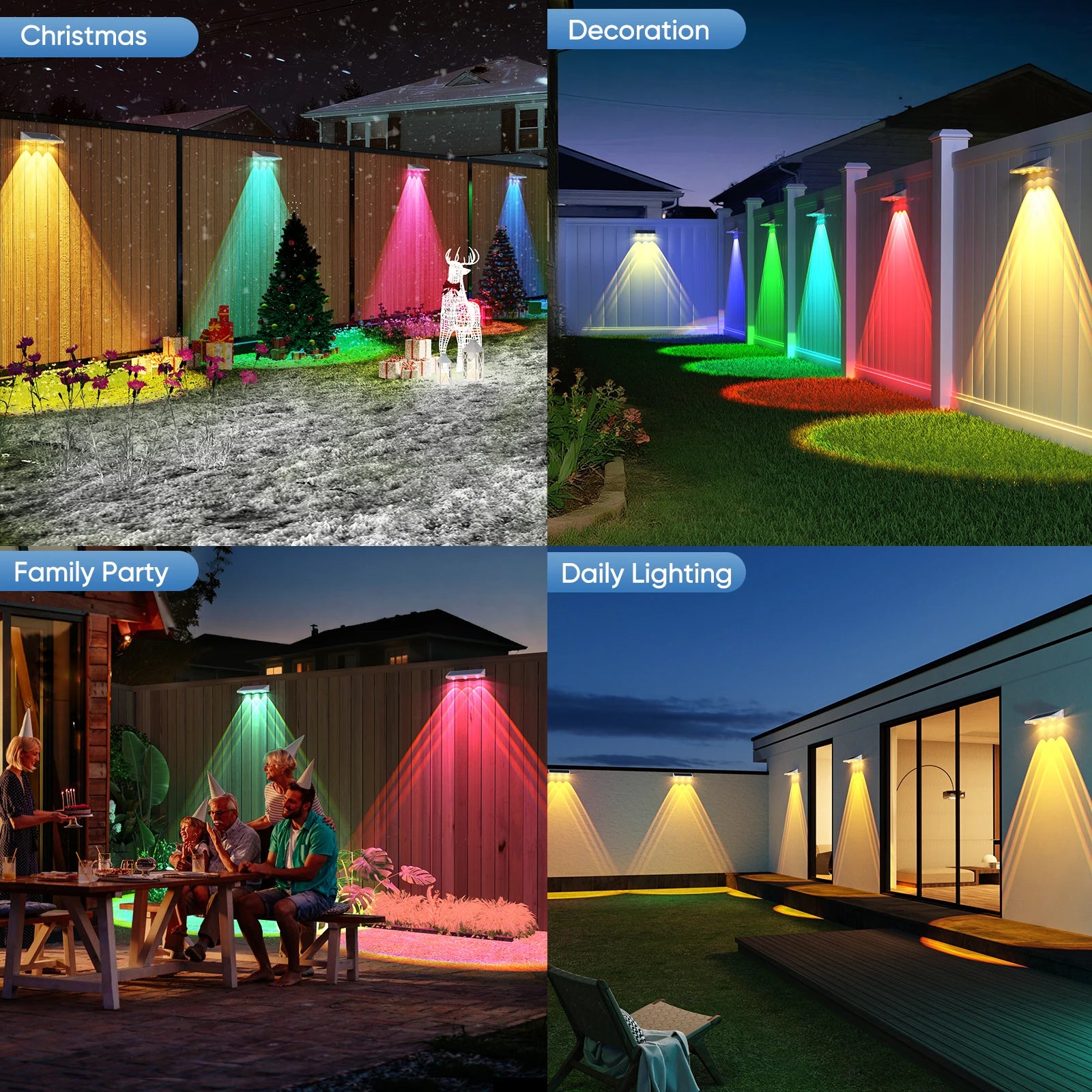 High-end Solar LED Fence Light IP66 Waterproof Auto ON OFF Warm White 6 Colors 7 Modes Solar Wall Lamp for Backyard Outside