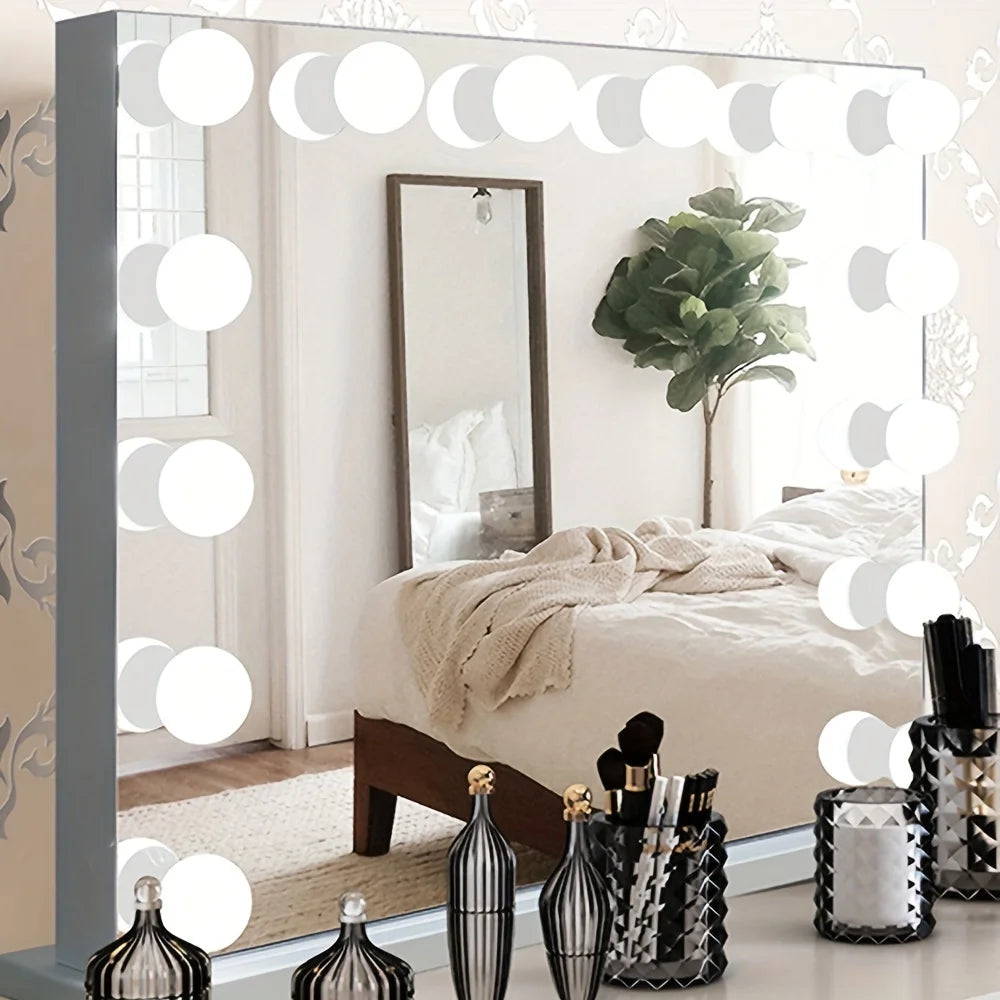 LED Mirror Makeup Mirror w/Lights,Detachable 10LED Bulbs,3 Color Dimmable Vanity Light,Touch Control,USB Powered,Dressing Table