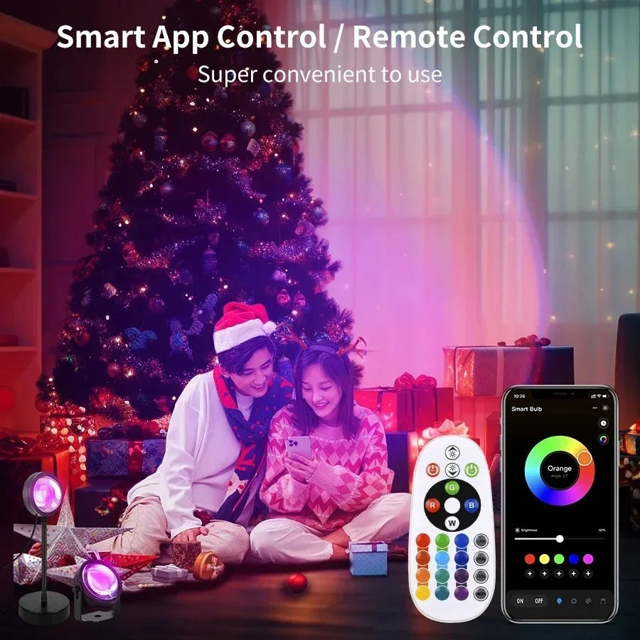 Smart LED Sunset Projector Lamp RGB Dimmable Atmosphere Light Tuya WiFi & IR Remote Control Ambient Lighting for Photography