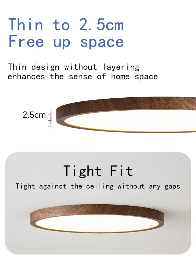 Modern LED Ceiling Light Circular Ultrathin Wood Grain Walnut Decorative Light Bedroom Dining Room Living Room Indoor Home Light