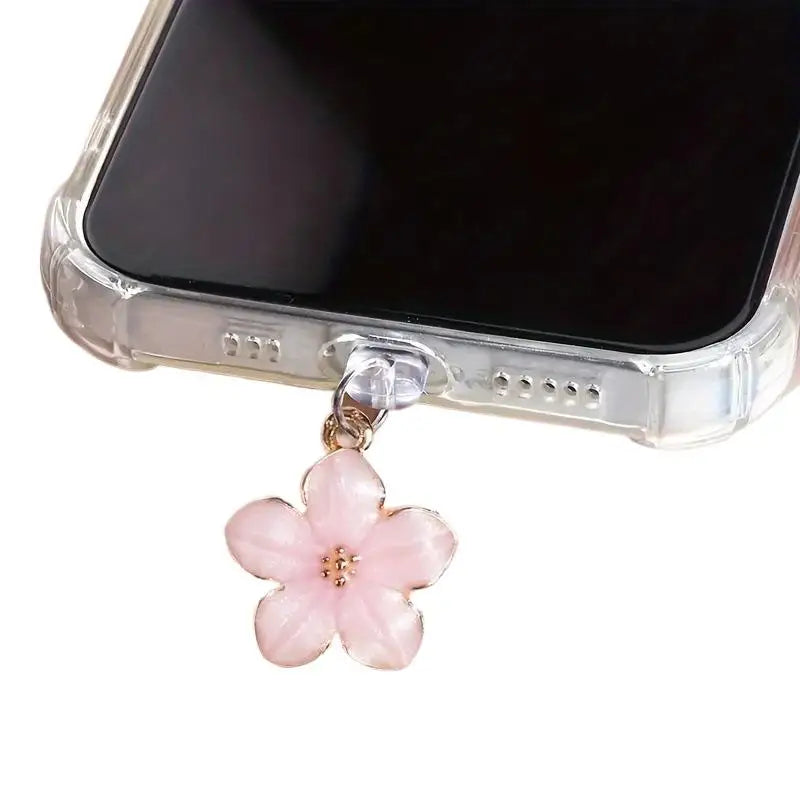 Sakura Flowers Phone Dust Plug Accessories Decoration Hanging Pendant For Phone Charging Port