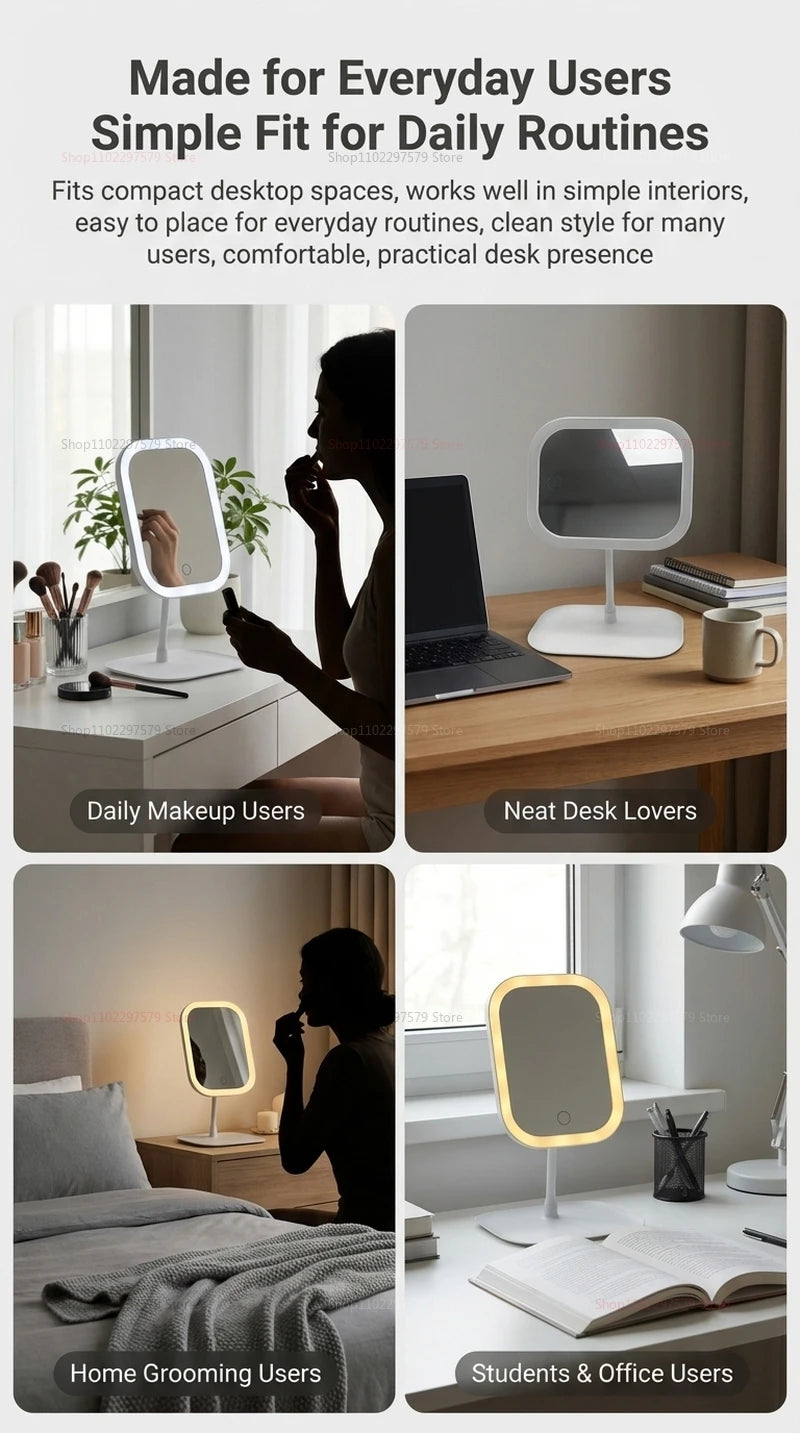 LED Intelligent Makeup Mirror with Light Folding Vanity Mirror for Women Bedroom Dorm Room Desk Beauty Mirror Gift