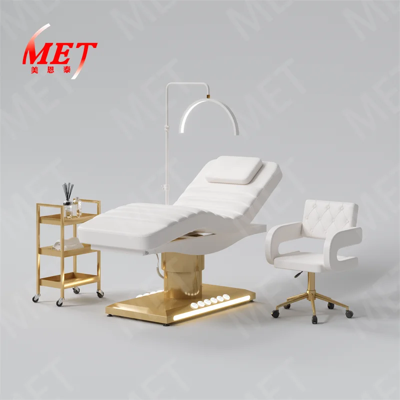 Beauty Bed Modern Beauty Salon Eyelash Bed Gold Stainless Steel Base Facial Massage Bed