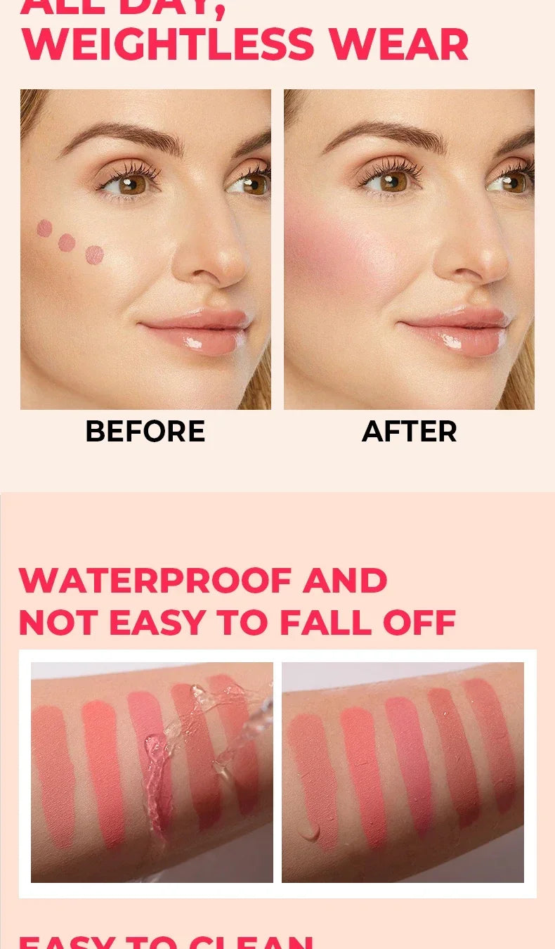BEAUTY GLAZED 5 Colors Blush Serum Long Lasting Waterproof Natural Cheek Tint Blusher Matte Cream On Face Make Up Cosmetics