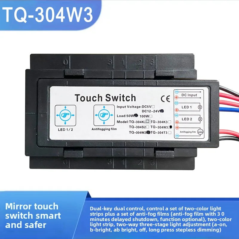 TQ-304 Smart Bathroom Mirror Light Touch Switch, 12V/24V Auto-Dimming Glass Sensor Module (LED Accessories)