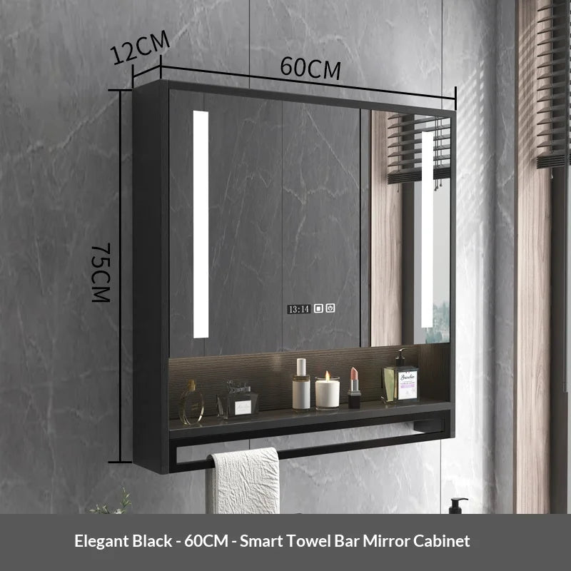 Bathroom Mirror LED Backlit Smart Anti Fog Touch Sensor Mirrored Cabinet Wall Mounted Storage Shelf Vanity Mirror Household