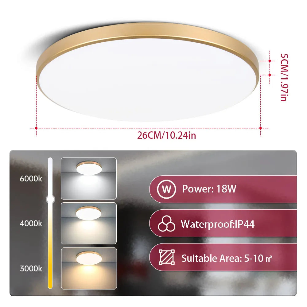 LED Ceiling Lights for bathroom IP44 Waterproof Indoor Kitchen Light AC165-265V 18W/30W/40W Bedroom Ceiling Lamp For Home Panel