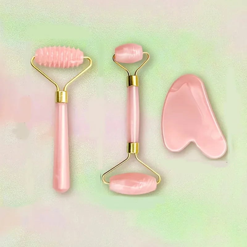 Facial Roller Set, Heart Face Massager, Body Gua Sha, 4 Seasons Double-Ended Beauty Stick Tools for Skincare