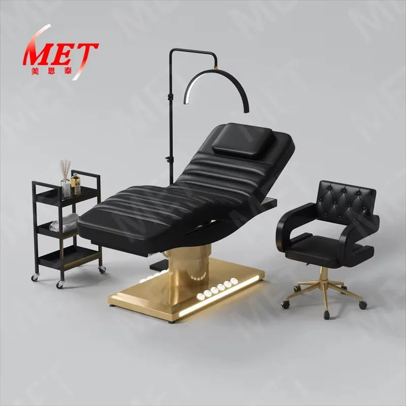 Beauty Bed Modern Beauty Salon Eyelash Bed Gold Stainless Steel Base Facial Massage Bed