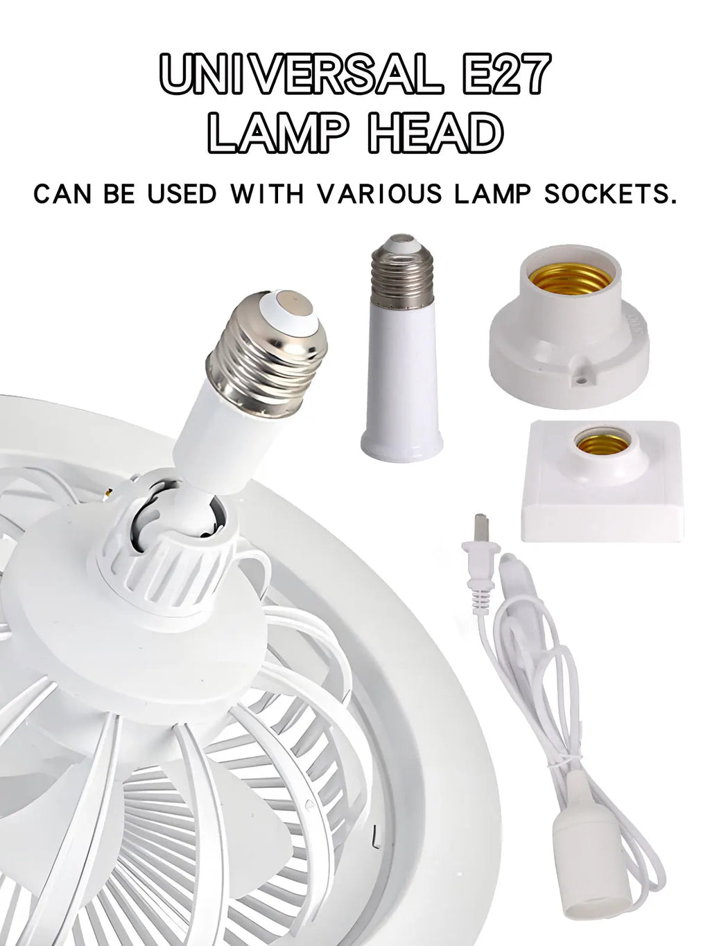 Smart 3 In 1 Ceiling Fan With Remote Control Lighting E27 Conversion Base 85-265v Lighting Base Suitable for Bedroom and Living