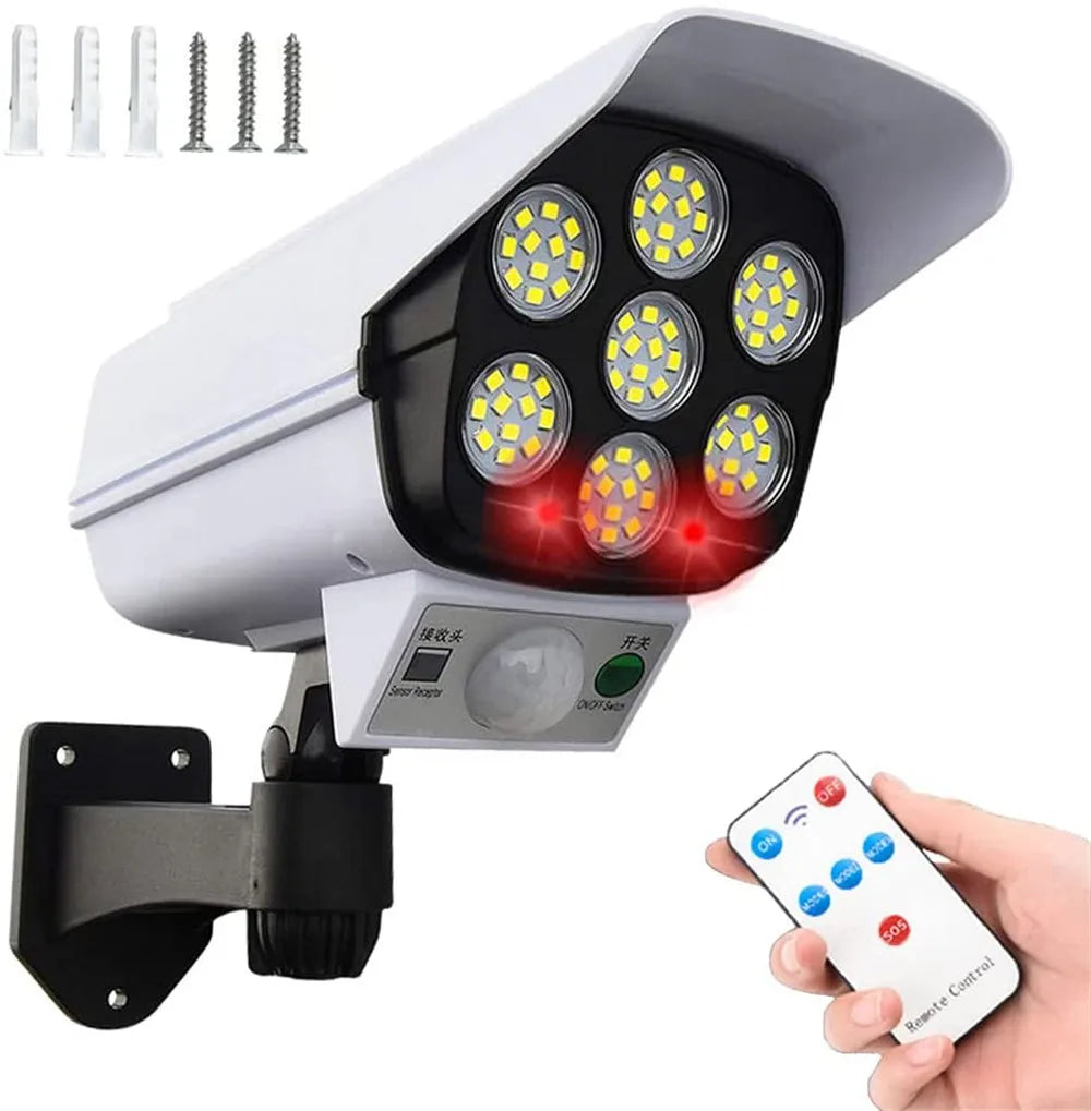 Outdoor Solar Light Motion Sensor Security Dummy Camera Wireless Flood Light IP65 Waterproof 77 LED Lamp 3 Mode For Home Garden