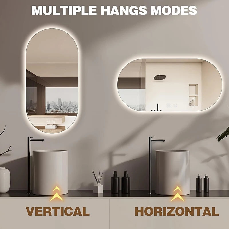 Lighted LED Bathroom Mirror,Wall Mounted Dimmable 3 Colors Makeup Mirror with Bright Back Lit - Smart Mirror Anti Fog with Touch