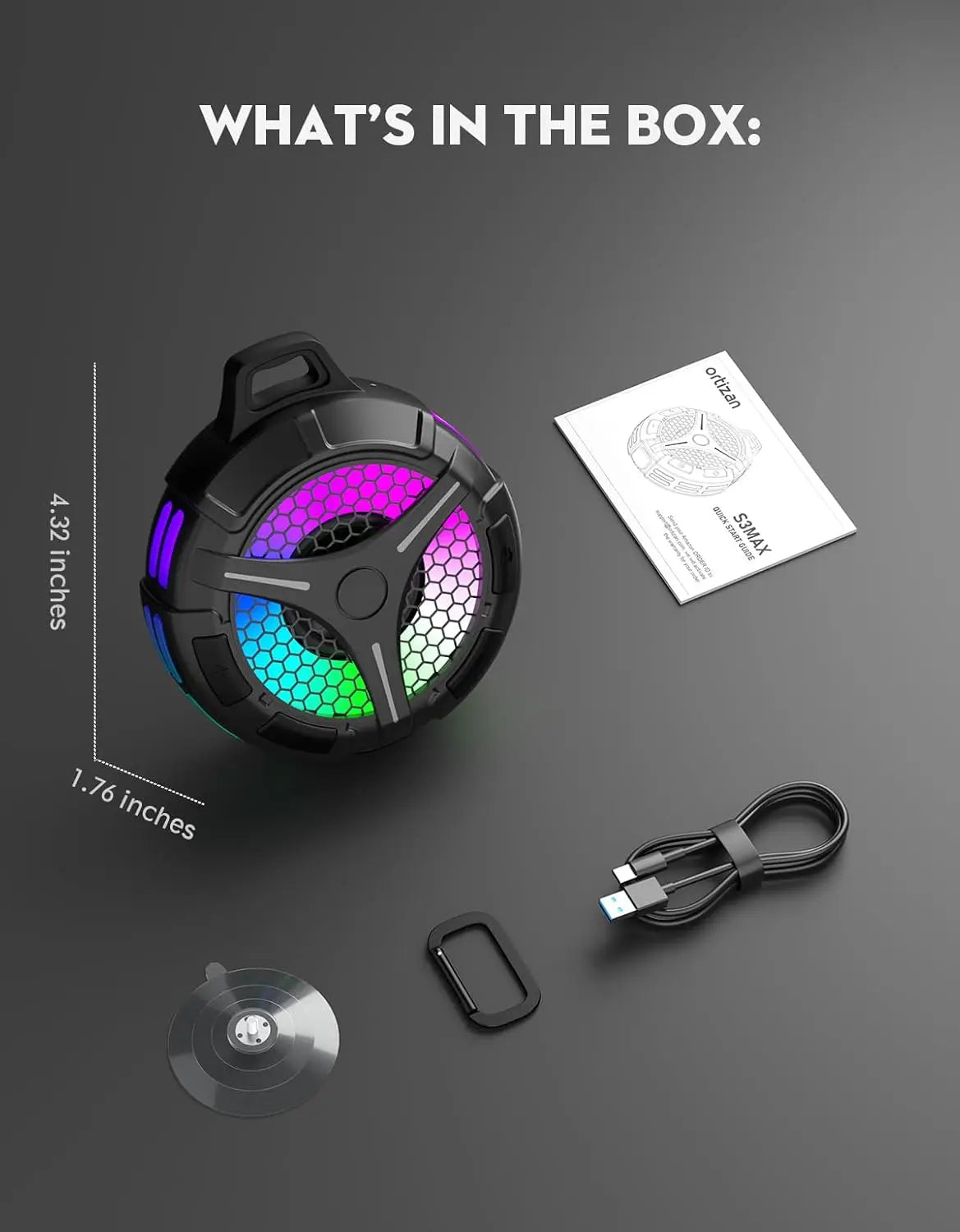 Bluetooth Shower Speaker, IP67 Waterproof Portable Speakers, Small Outdoor Speaker with LED Light, True Wireless Stereo for Home