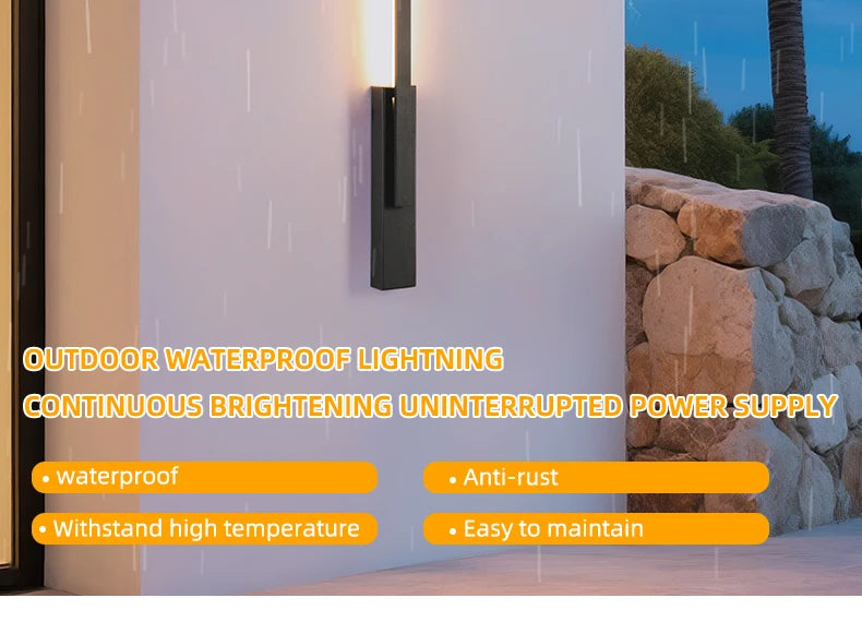 Smart Dimmable Outdoor Wall Light Black Modern LED Lamp IP65 Waterproof via APP Control for Garden Home