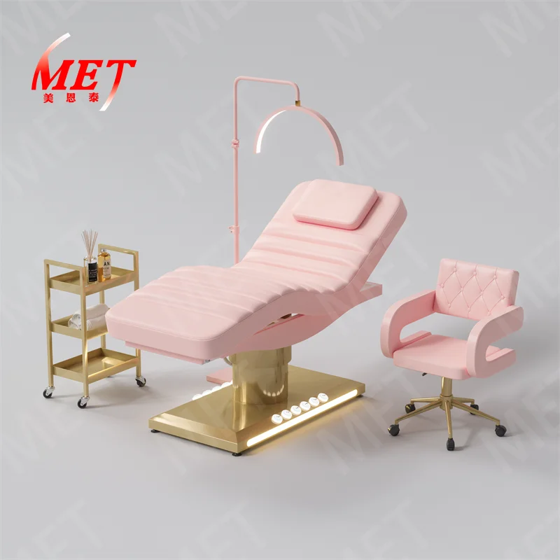 Beauty Bed Modern Beauty Salon Eyelash Bed Gold Stainless Steel Base Facial Massage Bed