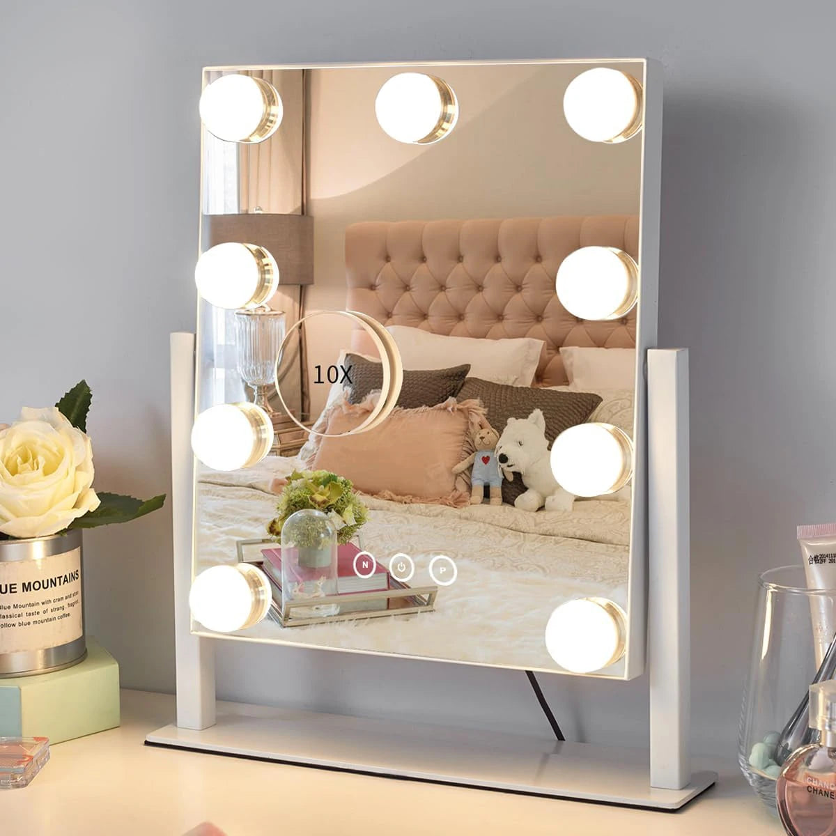 Vanity Mirror with Lights Hollywood Makeup Mirror with 9 LED Bulbs 3 Color Lighting 360°Rotation for Dressing Room & Bedroom