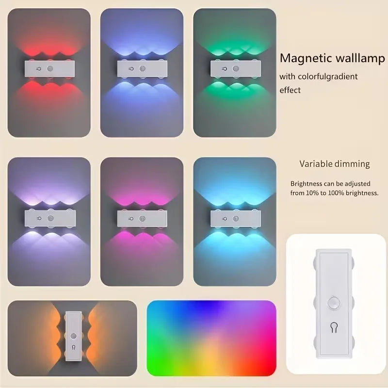 Smart Magnetic LED Wall Lamp with Motion Sensor Night Light 3 Color/Multicolor USB-Powered for Bedroom Living Office Wardrobe