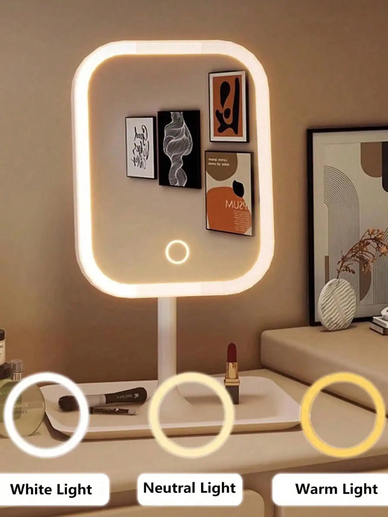 Vanity Mirror 3 Color Light LED Makeup Mirror with 10X Mirror  Touching Cosmetic Mirror Women Bedroom Dressing Mirror