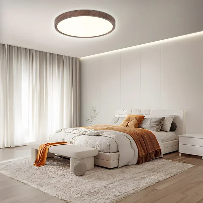 Modern LED Ceiling Light Circular Ultrathin Wood Grain Walnut Decorative Light Bedroom Dining Room Living Room Indoor Home Light