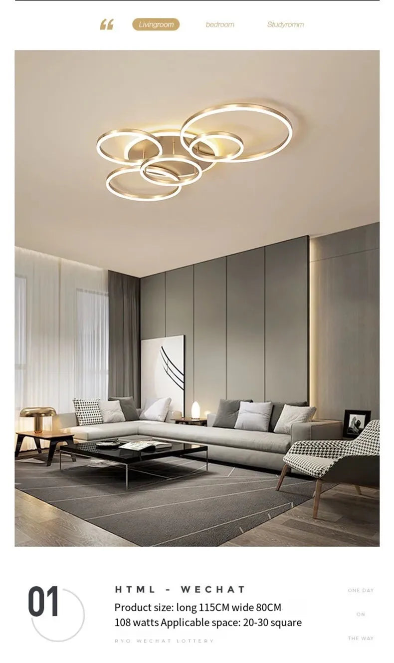 Smart Home Modern Round Design LED Ceiling Chandelier For Living Room Restaurant Bedroom Circle Rings Lighting Fixture Luminaire