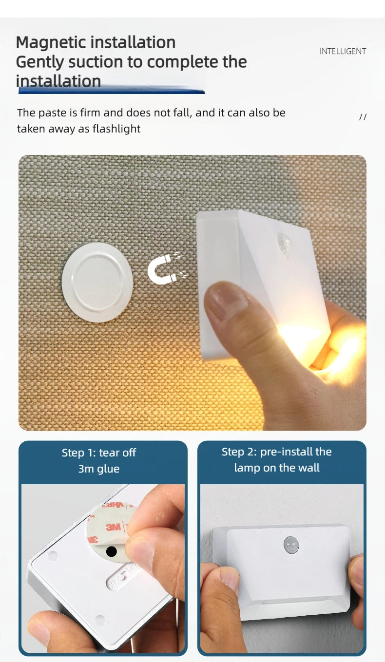 Smart Motion Sensor LED Wall Light - 2200mAh USB-C Fast Charge, 3 Adjustable Brightness, Multi-Device Link for Indoor/Outdoor Security Lighting