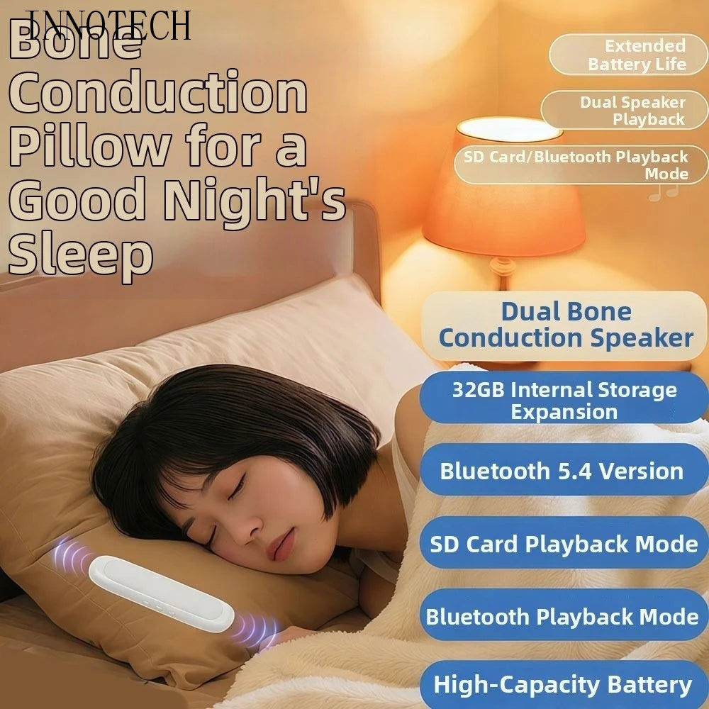 Bluetooth 5.4 Under Pillow Speaker Noise Reduction Stereo Sound Bone Conduction Speaker Deep Bass Timed Shutdow