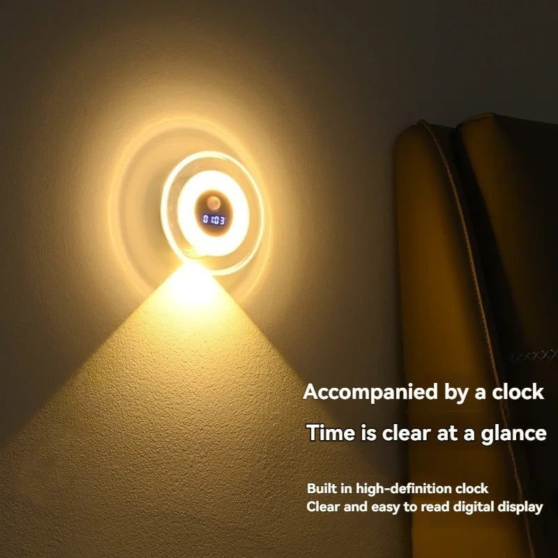 Auto On/Off Smart Sensor Night Light with Clock, Dual Mode Hill & Ambient Light, 3-5M Motion, 3 Colors, LED Wall Lamp forBedroom
