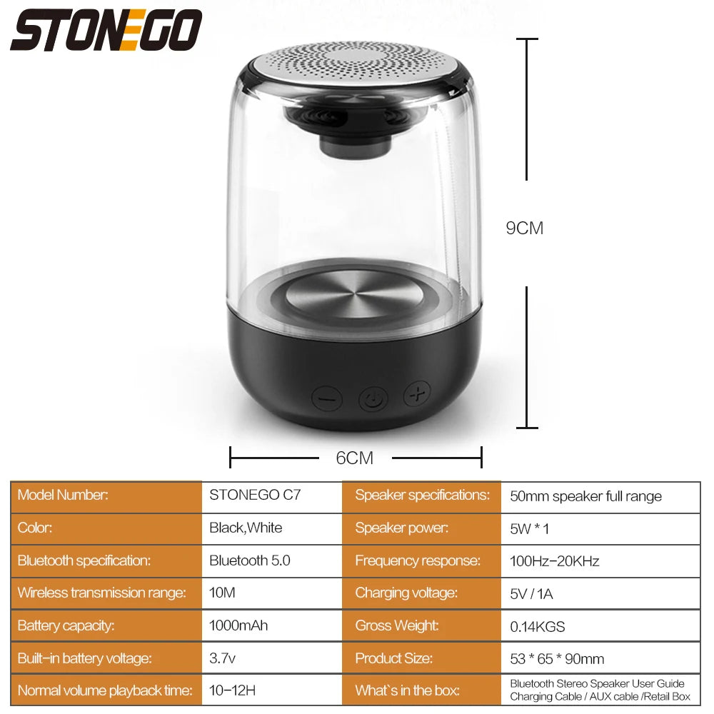 True Wireless Bluetooth 5.0 Speakers Transparent Design Breathing LED Light TWS Bluetooth Speaker TF Card AUX Audio Input