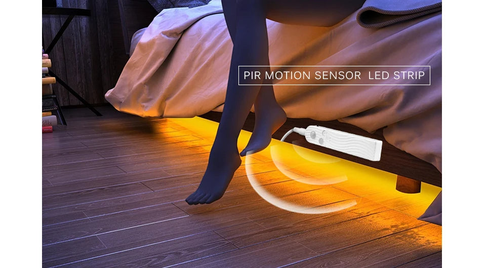 Wireless PIR Motion Sensor LED Strip Light for Cabinet under Bed Stairs Closet - Battery Powered Night Security Smart Lamp
