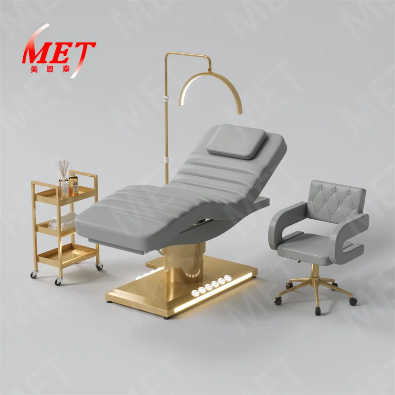 Beauty Bed Modern Beauty Salon Eyelash Bed Gold Stainless Steel Base Facial Massage Bed